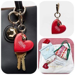 NWT Frances Valentine nappa Leather Heart Keychain w face mask
